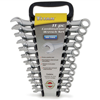 Combination Wrench Set, 11 Piece, 8mm to 19mm, Raised Panel, in Storage Rack