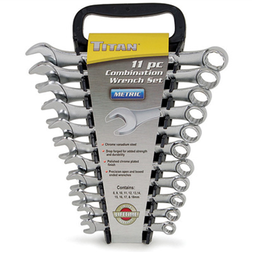 Combination Wrench Set, 11 Piece, 8mm to 19mm, Raised Panel, in Storage Rack