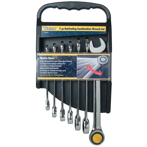 TitanÂ® 7-Piece Ratcheting Metric Combination Wrench Set