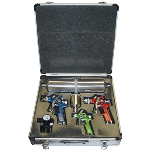 4 Piece HVLP Color-Coded Triple Set-Up Spray Gun Kit with Case