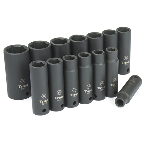 TitanÂ® 14-Piece 1/2 in. Drive Metric Deep Impact Socket Set