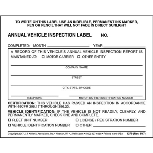 Annual Vehicle Inspection Vinyl Label w/ Mylar Laminate