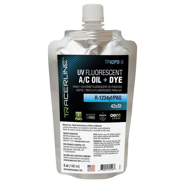 Tracerline TP42PD-5 R-1234yf/PAG Oil + UV Dye, 5oz Foil Pouch