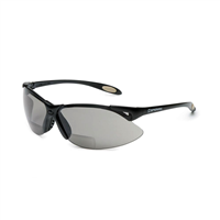 Safety Glasses, Bi-Focal Readers, +1.50, Sporty Black Frame, Wraparound TSR Gray Hardcoat Lens