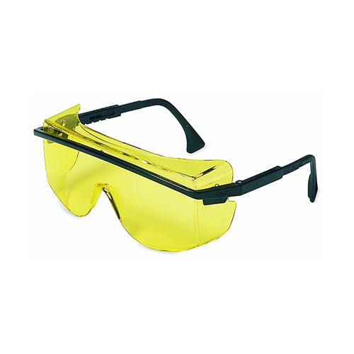 Safety Glasses, Astrospec 3001, Over the Glass Style, Black Frame, Amber Ultra-Dura HC Lens, U.S.A.
