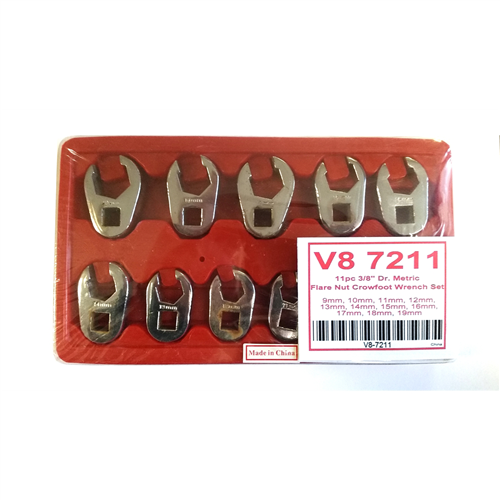 11 Piece 3/8" Drive Metric Flare Nut Crowfoot Wrench Set