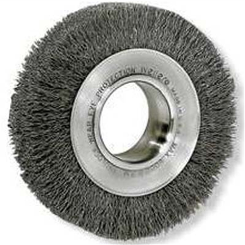 Bench Grinder Wire Wheel, 8" Diameter, .014 Crimped Wire, Medium Face, 2" Arbor, 4,500 RPM Max
