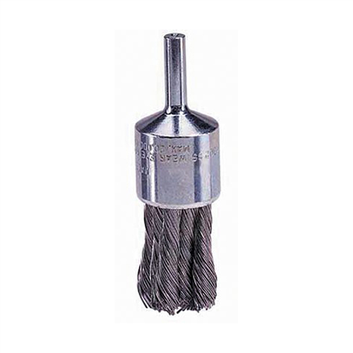 Wire End Brush, 1-1/8" Diameter, .014 Knotted Wire, 1/4" Round Stem, 22,000 RPM Max