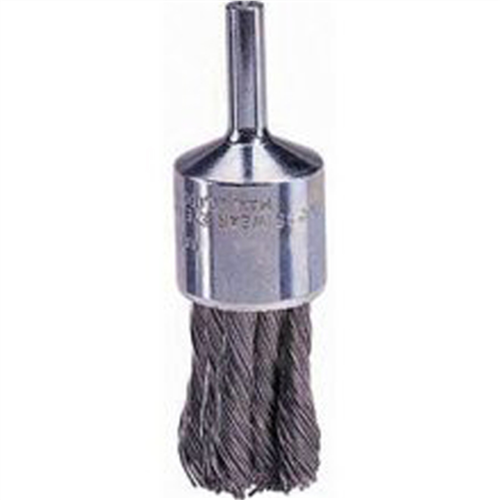 Wire End Brush, 1-1/8" Diameter, .006 Knotted Wire, 1/4" Round Stem, 20,000 RPM Max