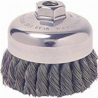 Wire Cup Brush, 3-1/2" Diameter, .014 Crimped Wire, 3/8" - 24 Threaded Arbor, 13,000 RPM Max