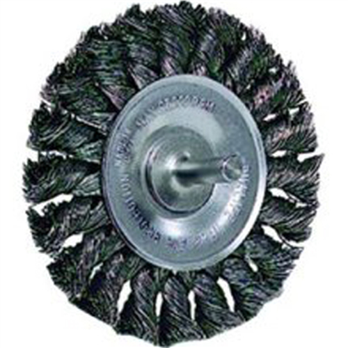 Wire Wheel, 4" Diameter, .014 Knotted Wire, 1/4" Round Stem, 20,000 RPM Max
