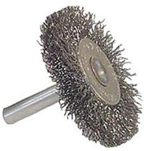 Wire Wheel, 1-1/2" Diameter, Coarse Crimped Wire, 1/4" Round Stem, 20,000 RPM Max