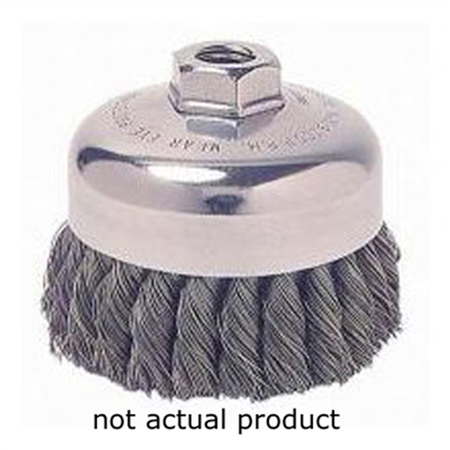 Wire Cup Brush, 3" Diameter, Extra Coarse Knotted Wire, 1/2" - 13 Threaded Arbor, 14,000 RPM Max