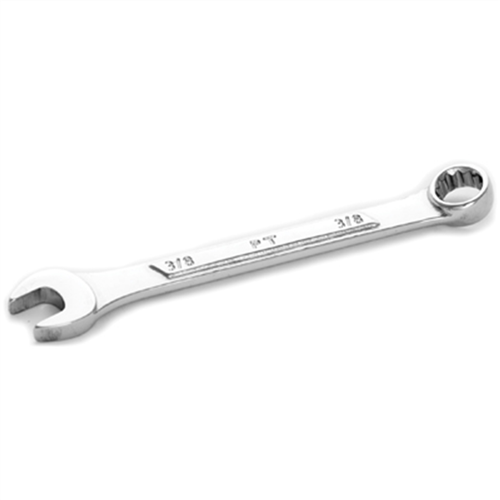 Chrome Combination Wrench, 3/8", with 12 Point Box End, Raised Panel, 4-1/2" Long
