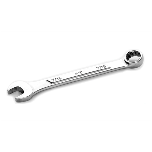 Chrome Combination Wrench, 7/16", with 12-point Box End, Raised Panel, 5-1/8" Long
