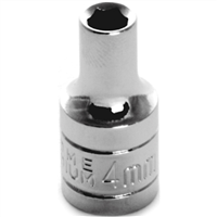 Chrome Socket, 1/4" Drive, 4mm, 6 Point, Shallow