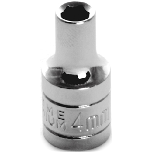 Chrome Socket, 1/4" Drive, 4mm, 6 Point, Shallow