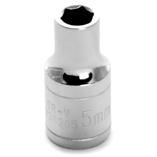 Chrome Socket, 1/4" Drive, 5mm, 6 Point, Shallow