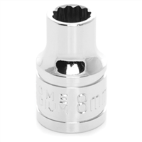 Chrome Socket, 3/8" Drive, 8mm, 12 Point, Shallow