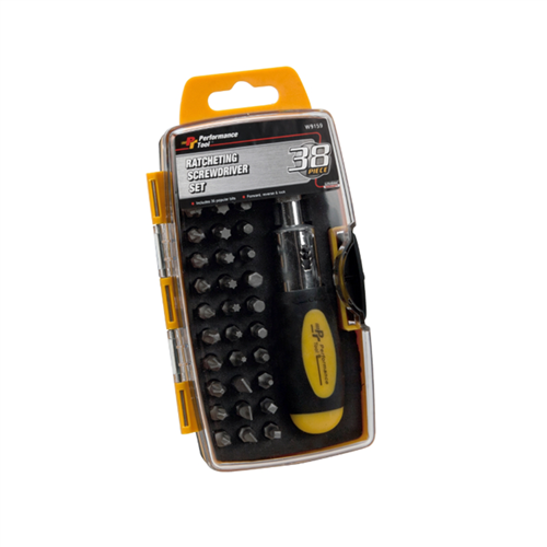 Performance Tool 38-Piece Ratcheting Screwdriver Set with Assorted Bits in Storage Case