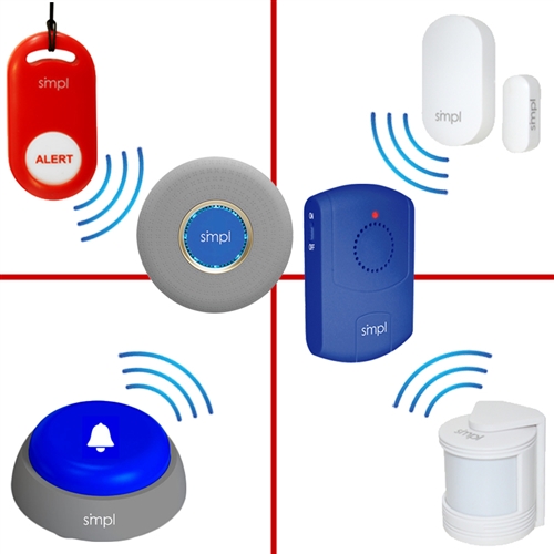 door alarm monitor with remote portable alarm kit for wandering Alzheimer's dementia elderly SMPL motion sensor option expandable add on medical alert help pendant