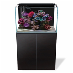 Aquatop Recife High Clarity Glass Reef Tank 48 Gallons w/ LED Light, Protein Skimmer, HTG-300W Heater & Max Flow Submersible Pump (740GPH), Pre-assembled Black Wood Cabinet Stand w/ Door & Glass Sump.