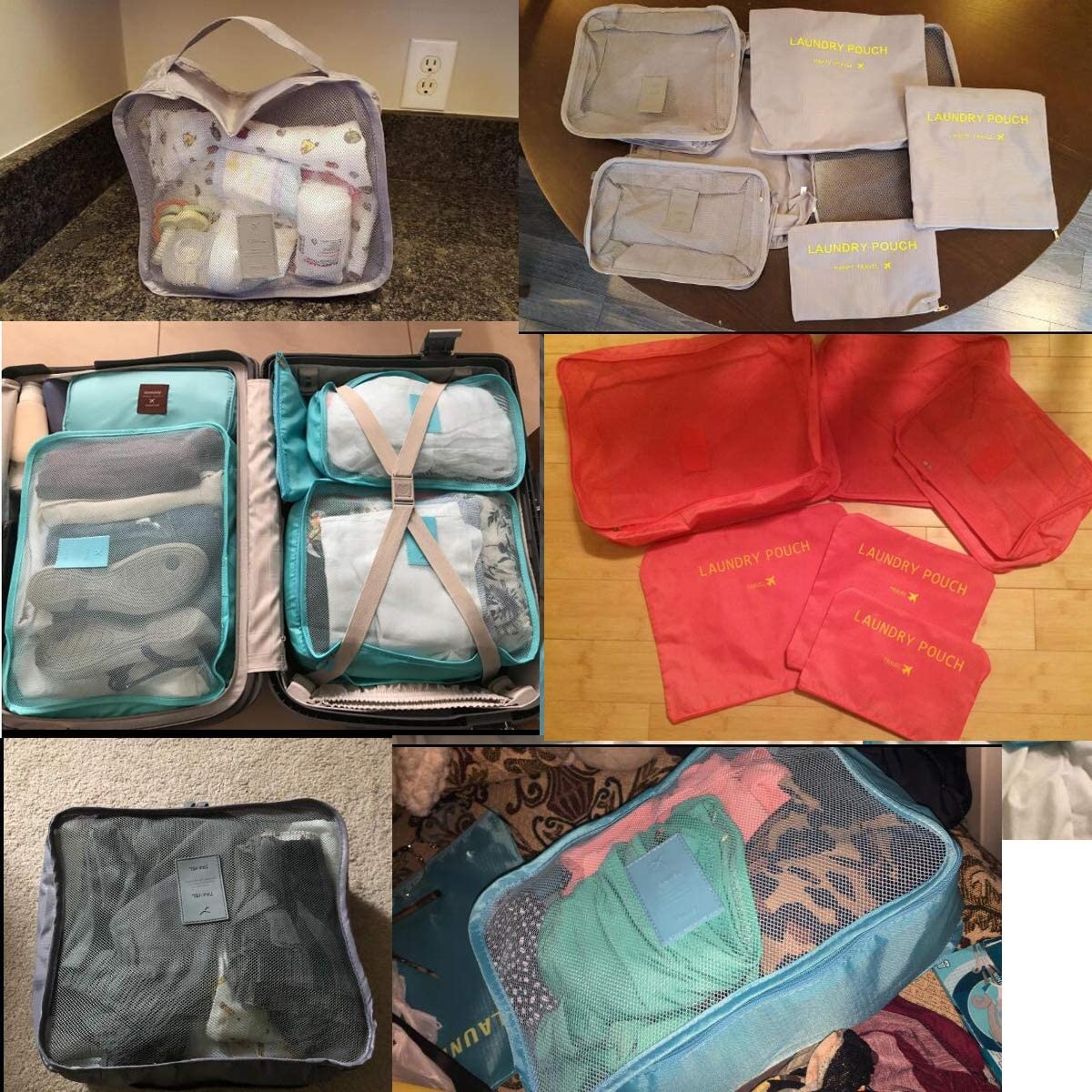 6pieces set Travel Six Piece Storage Bag Set Travel Luggage Sorting Bag  Clothing Sorting Bag Storage Bag Shoe Clothes Luggage Organizer Bags