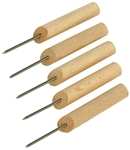 Set of 5 hanging pegs. Made from beech with stainless steel spikes, these pegs are designed to be hammered into wood. Simple, strong storage for kitchen, garage, porch or shed. Made from FSC beech.