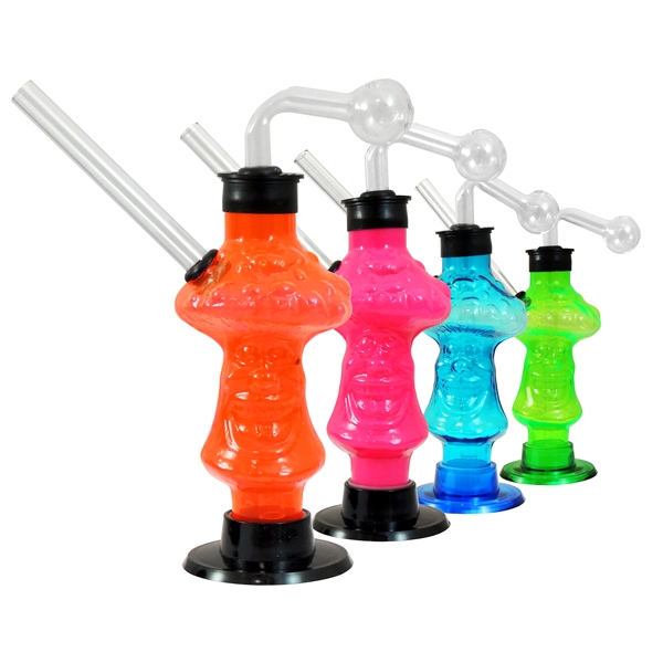 AC-107 7" Acrylic Mushroom Face Water Pipe Oil Burner | Assorted Colors