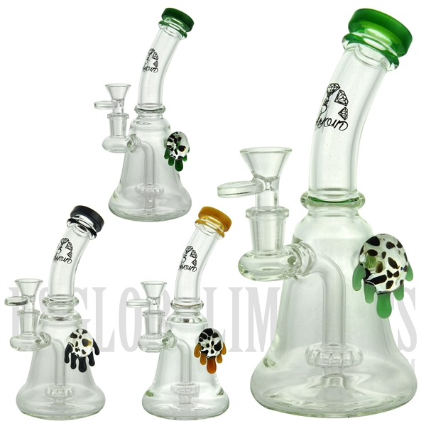 BD099 8" Water Pipe + Stemless + Showerhead + Bent Neck + Honey Nectar Design + 5 DIAMOND