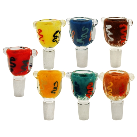 BL-208 Swiggly Design Glass Bowl | 14mm | Assorted Colors