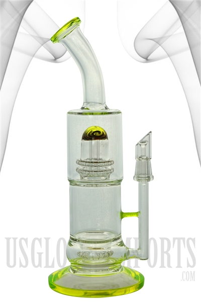 BT15-73 12" Stemless + Stereo Showerhead Perc + Cup Showerhead + Bent Neck + Color. Water pipe/ rig