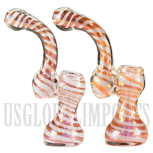 BU-570 5.5 Bubbler Pink & White Swirl Color Lines + Glow In The Dark