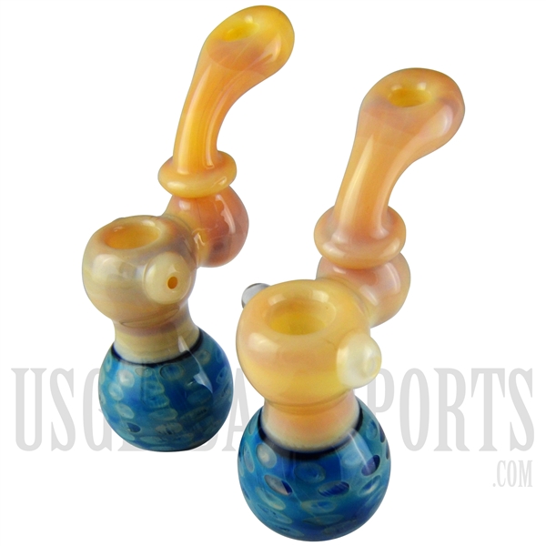 BU-590 6.5" Glass Bubbler | Brown Marble & Blue Scale | 2 Styles Assorted