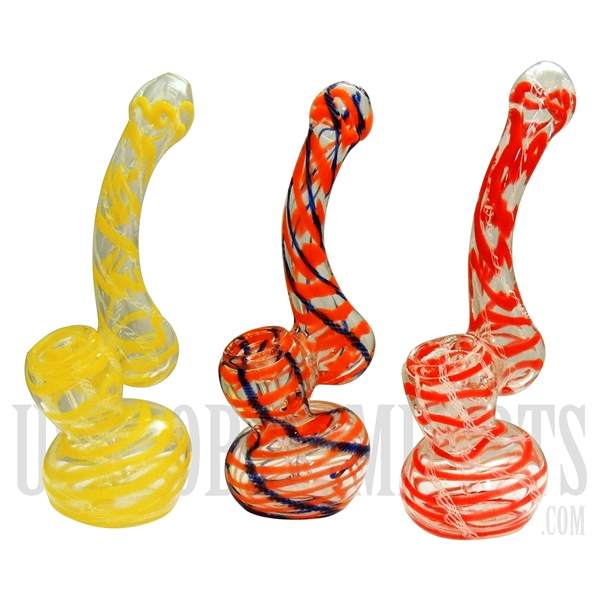 BU-617 7" Glass Bubbler | Clear Glass Spiral Lines | Colors Come Assorted