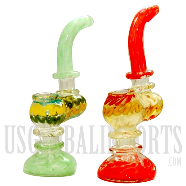 BU-624 7" Glass Bubbler | Scribble Scrabble Clear Glass | Colors Come Assorted