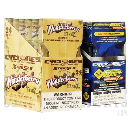 BW-CY-3 Cyclones Pre Rolled Wraps | 24 Per Box w/ 24 Dank7 Wooden Tips | Double Wrapped