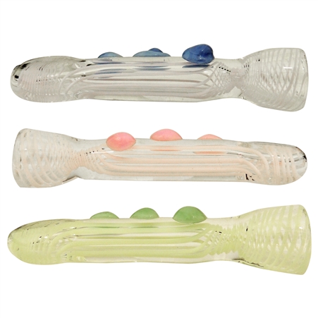 CHP-RS3003 4" Chillum Hand Pipe + Swirl Color + See-Thru Glass + Flat Mouth Piece