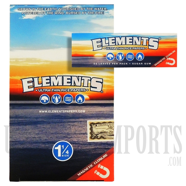 CP-03 Elements Ultra Thin Rice Papers | 1 1/4 Size | 25 Packs Per Box | 50 Leaves Per Pack