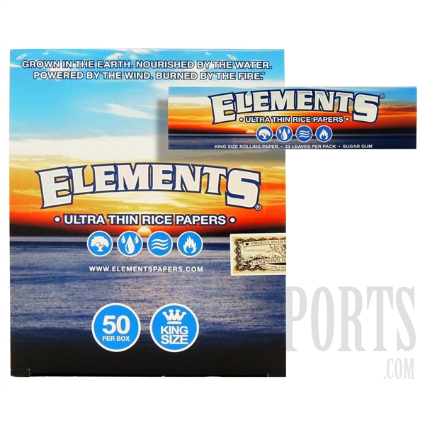 CP-05 Elements Ultra Thin Rice Papers | King Size | 50 Packs Per Box | 33 Leaves Per Pack