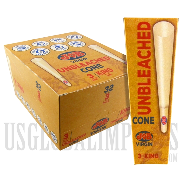 CP-117JOB Virgin Rolling Papers with Tip | 96 Unbleached Cones | 32 Packs | 3 Cones Per Pack