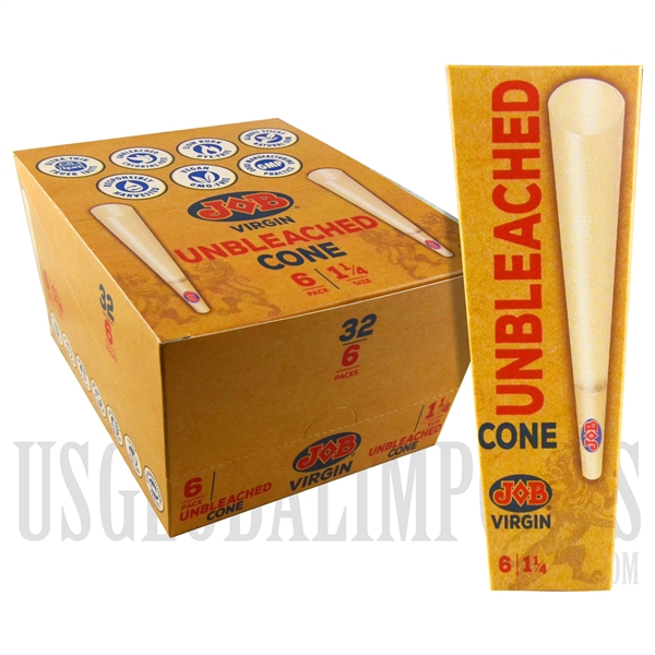 CP-118 JOB Virgin Rolling Papers with Tip | 192 Unbleached Cones | 32 Packs | 6 Cones Per Pack