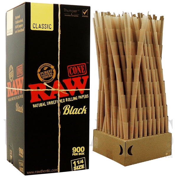 CP-119 RAW Organic Hemp 1 1/4 (1.25") Size Black. 900 Cones