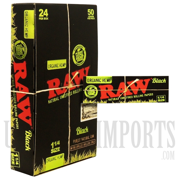 CP-121 RAW Black | Organic Hemp | 1 1/4 Size | 24 Packs | 50 Leaves Per Pack