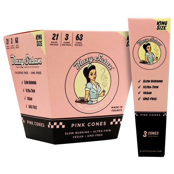 CP-170 Blazy Susan Pink King Size Cones | 63 Cones | 21 Packs Pe Box | 3 Cones Per Pack