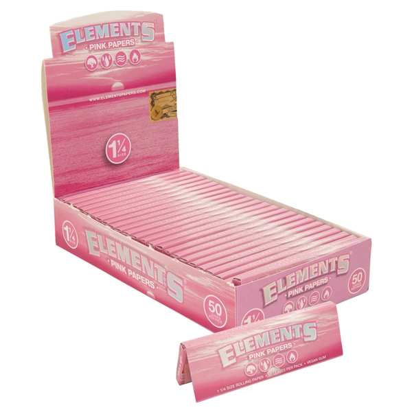 CP-186 Elements Pink Paper 1 1/4 Size Slim | 50 Leaves Per Box | 25 Packs Per Pack | Sugar Gum