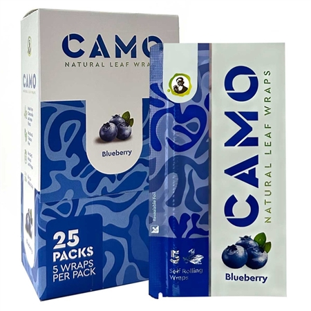 CP-190-B Camo Natural Leaf Wrap | Tobacco Free | 25 Packs | 5 Wraps Each | Blueberry