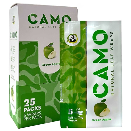 CP-190-GA Camo Natural Leaf Wrap | Tobacco Free | 25 Packs | 5 Wraps Each | Green Apple