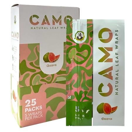 CP-190-GU Camo Natural Leaf Wrap | Tobacco Free | 25 Packs | 5 Wraps Each | Guava