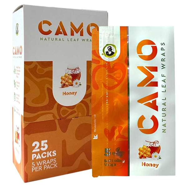 CP-190-H Camo Natural Leaf Wrap | Tobacco Free | 25 Packs | 5 Wraps Each | Honey